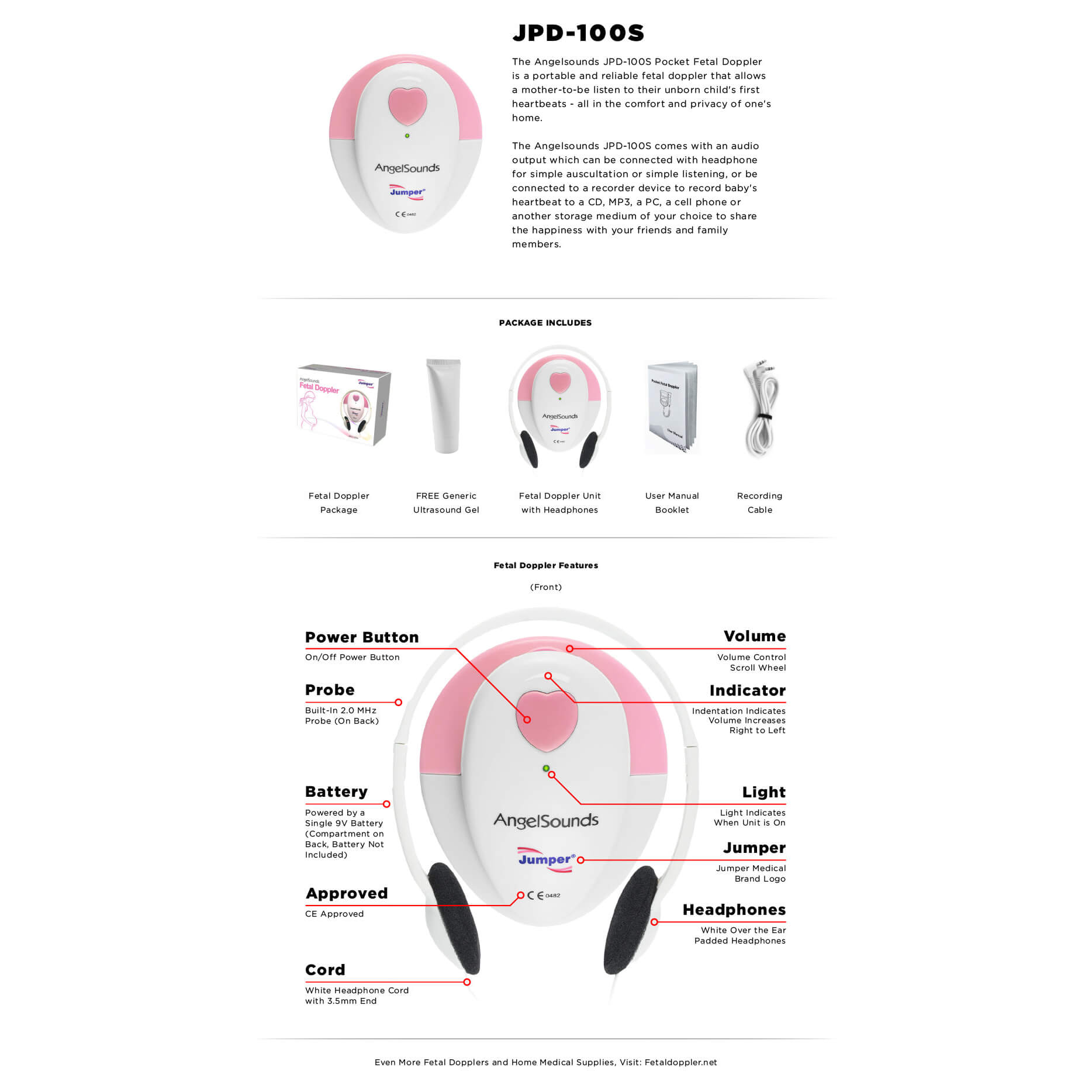 FD220 / JPD-100S5 Fetal Doppler, Baby Heartbeat Monitor